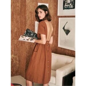 NWOT! Sezane Odalie Backless Linen Midi Dress Mocha 38 EU 6 US! Gorgeous!